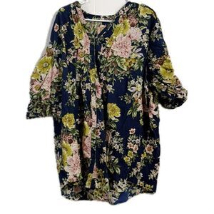Denim 24/7‎ Floral Blue and Yellow Boxy Tunic